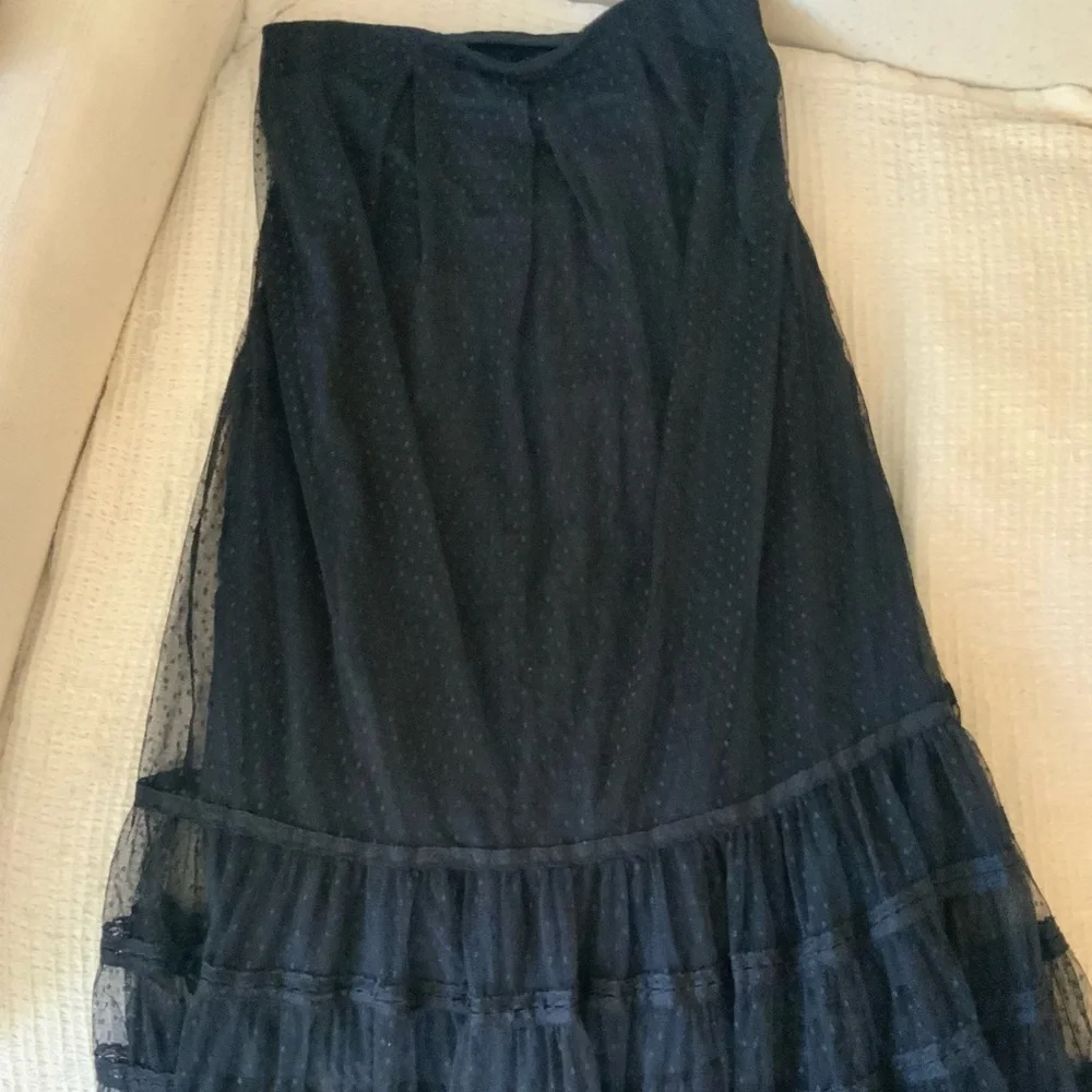 Vintage Free People Black Polka Dot Lace Tiered Maxi Skirt Boho Fairy Goth Small